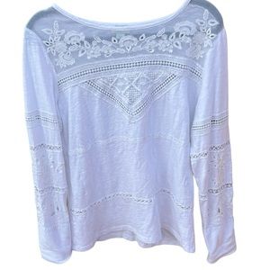Sundance NEW Embroidered Lace Long Sleeve Organic Cotton Top Size M